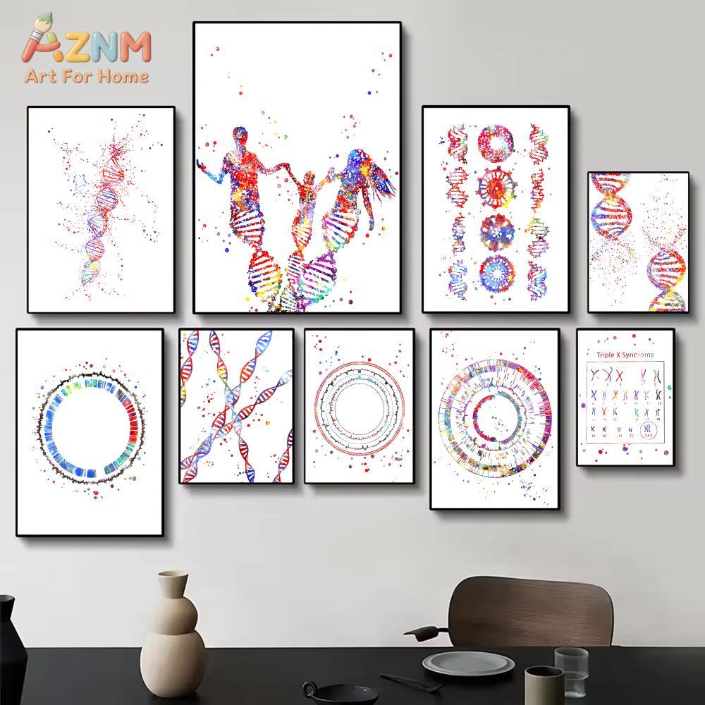 AZNM Colorful Watercolor DNA G - Medical Lab Posters ulasan dan harga